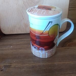 Tea Infused Ceramic Mug with Lid - Orange & White